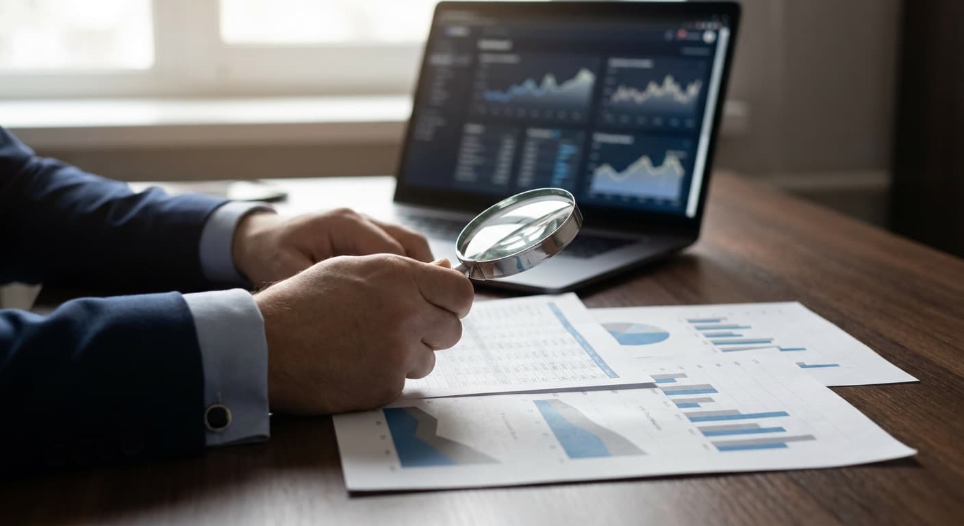 Analyse de documents financiers et de graphiques sur un bureau