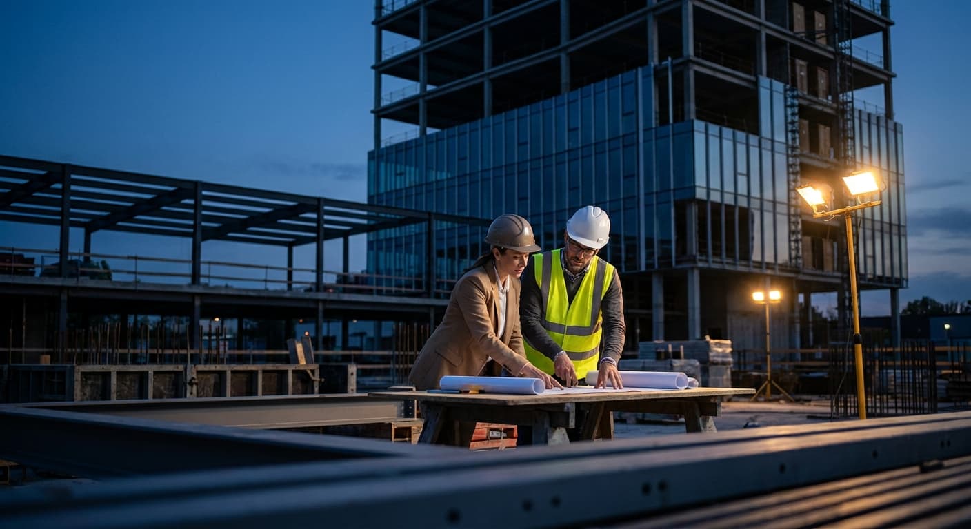 Architecte et ingénieur consultant des plans sur un chantier